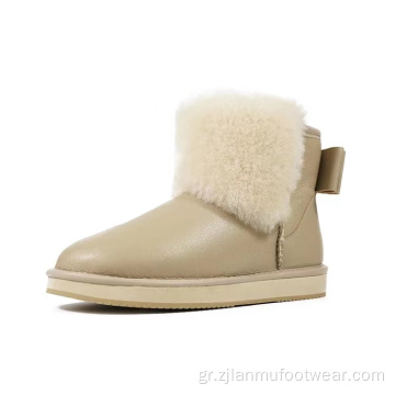 Χρωματισμένες δερμάτινες χειμερινές μπότες γούνα επένδυση μανσέτα